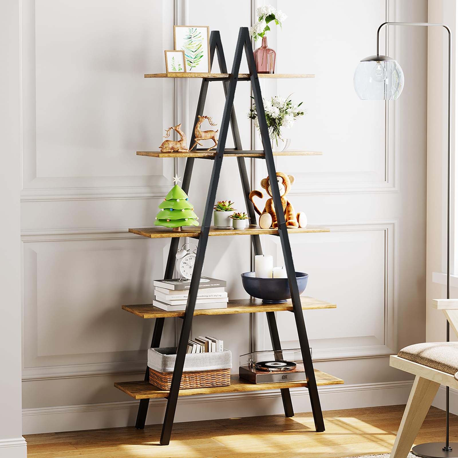 Amazon.com: YOUDENOVA 5-Tier Ladder Bookshelf, Industrial A-Shaped